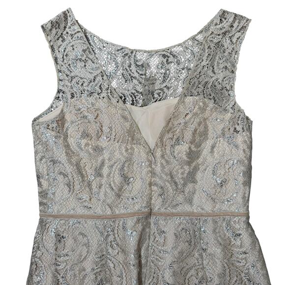 Jenny Yoo Harlow BHLDN Metallic Lace Above Knee Cocktail Dress Sandstone Size 6 - Picture 10 of 11